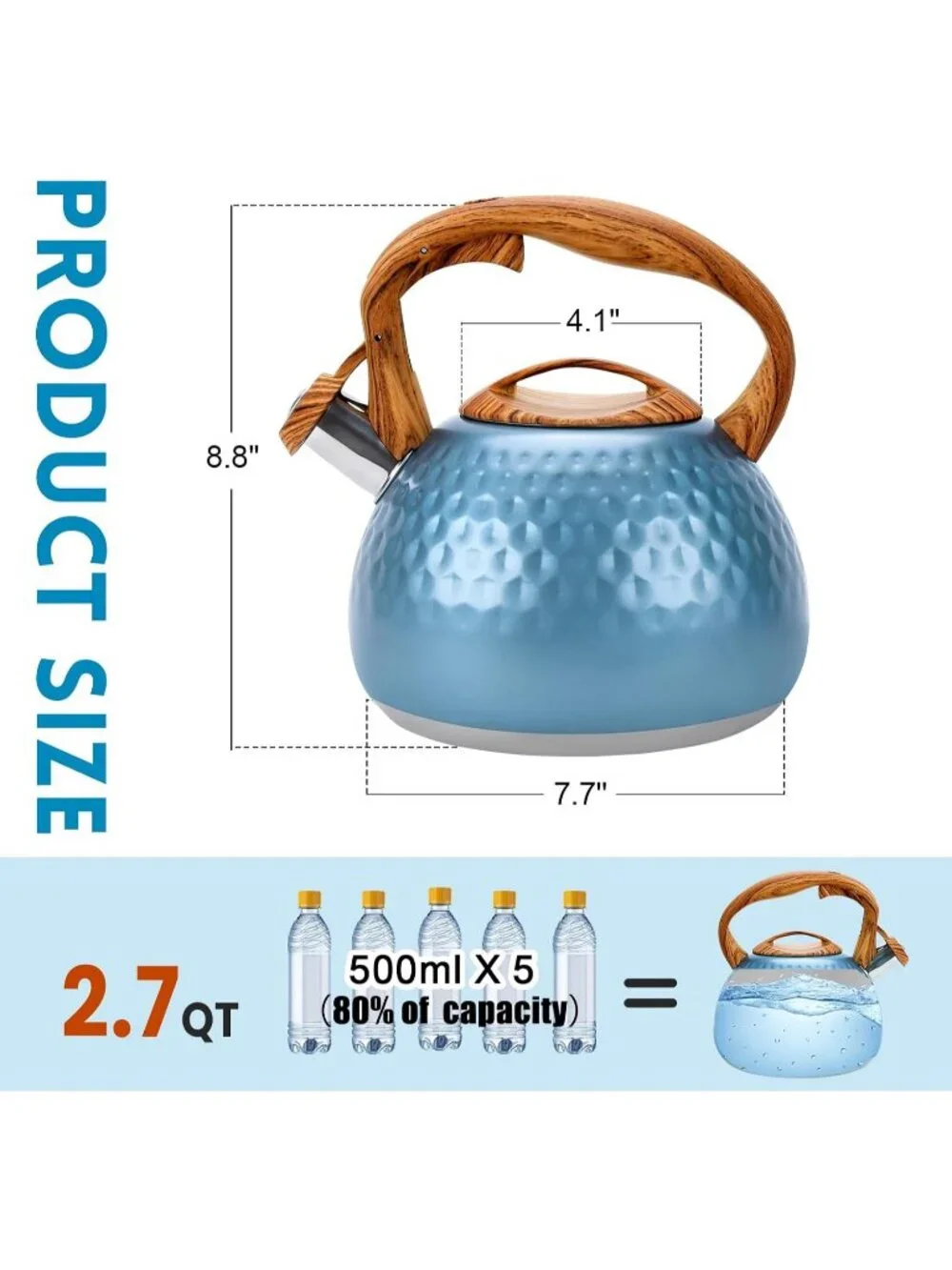 GGC 3.1QT DiamondBlue Stainless Steel Whistling Tea Kettle For Kitchen Stove Top